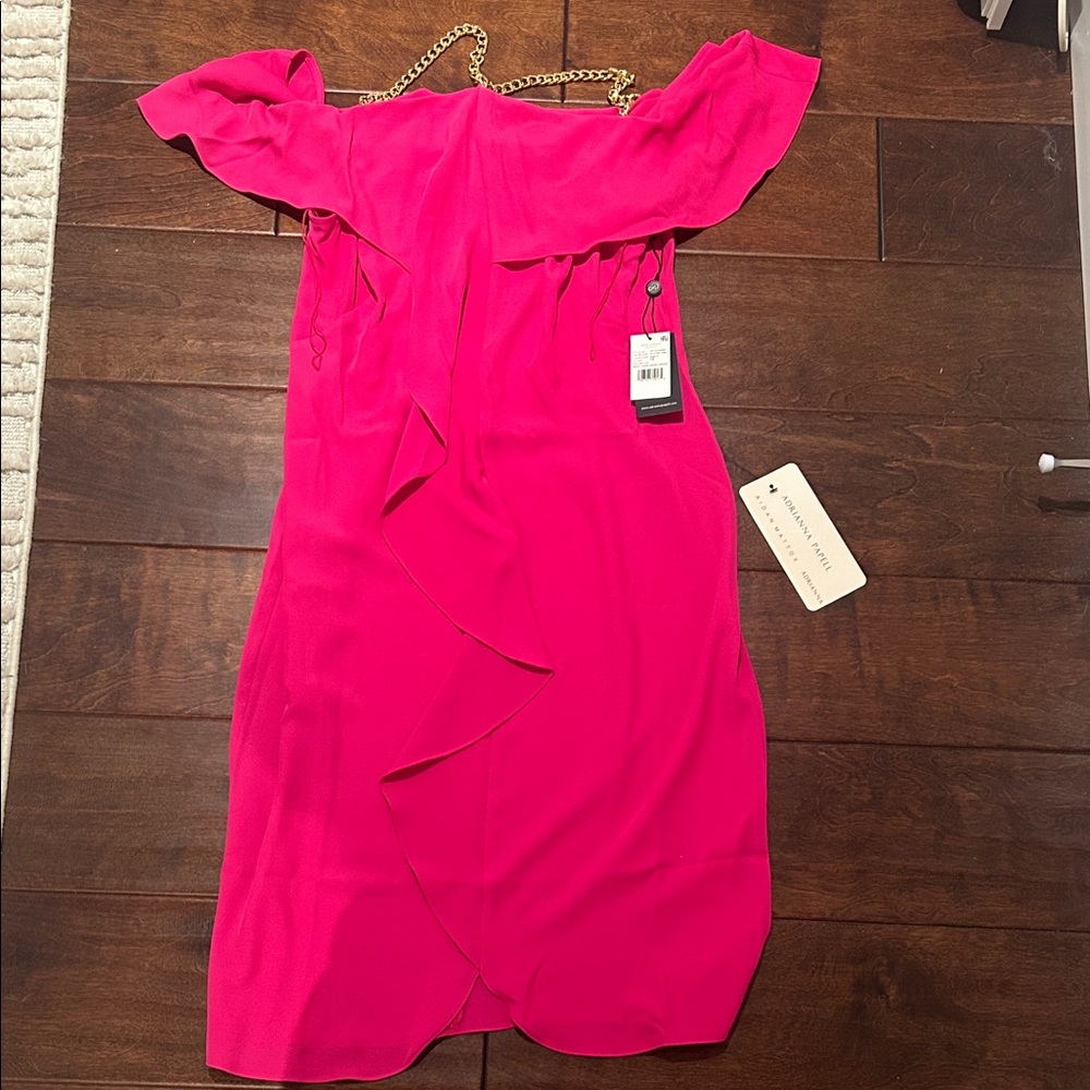 Adrianna Papell Fuchsia Off-Shoulder Mini Dress